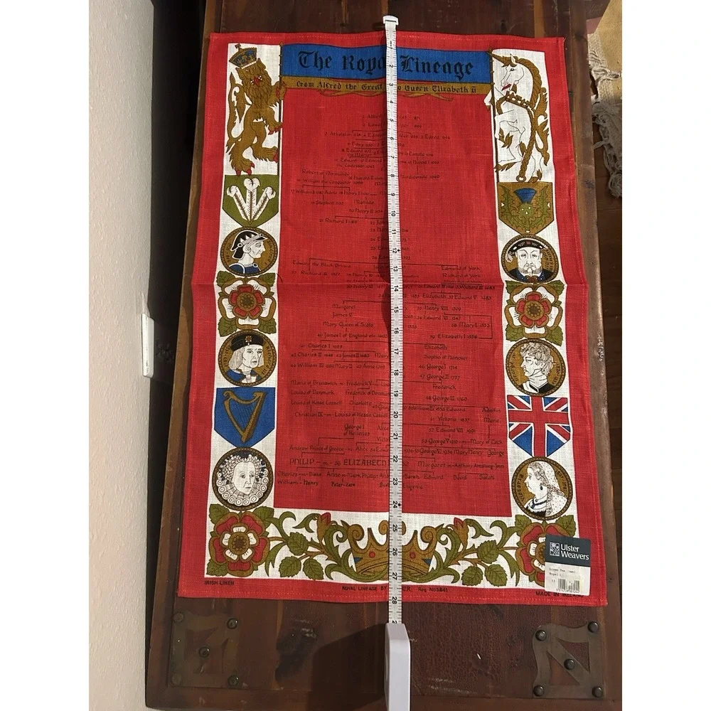 Vintage Ulster Irish Linen Tea Towel- The Royal Lineage Wall Hanging Art- NWT‎